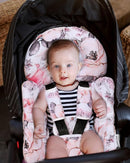 Infant Car Seat Insert, Enlarged Head Support for Baby Carseat, Reversible Newborn Insert with 3 Strap Covers, 2-in-1 Baby Car Seat Cushion for Stroller, Swing, Bouncer, Rocker - Pink Floral by TinyTreasures Baby Boutique