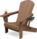 KINGYES Folding Adirondack Chair with Dual Cup Holders - HDPE All-Weather Outdoor Chairs, Brown by GreenHaven Gardens