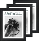 8.5x11 Picture Frame Set of 3 - Black Woodgrain, Solid Wood & HD Tempered Glass, Table Display or Wall Hanging by CozyNest Decor