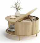 Round Coffee Table with Storage,Mid Century Modern Dining Table with Sliding Cabinet Door for Living Room,Home Small Space,31.5" Small Center Table,Oak by CozyNest Decor