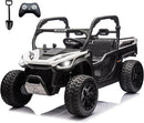 sopbost 24V 10Ah 2 Seater Ride On Car with Remote Control Battery Powered Ride On Toy Electric Kids UTV with Large Dump Bed, 4x75W Motors, White & Black by TinyTreasures Baby Boutique