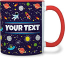 Personalized Mug for Kids - Outer Space - Custom Name/Text, Ceramic Hot Chocolate/Cocoa/Coffee Cup for Boys/Girls, Birthday/Christmas/Holiday Gift - 11 oz, Red Handle by TinyTreasures Baby Boutique