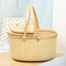 Nantucket Basket Crafts Cane-on-Cane Weave Picnic Basket Shopping Basket Basket Storage Basket Two Swing Handles (Ash Activity Double Open) by GreenHaven Gardens