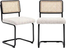 Natural Rattan Dining Chairs Set of 2, Modern Kitchen Chairs with Solid Wood Back, Upholstered Cesca Side Chairs with Comfy Linen Cushion by CozyNest Decor