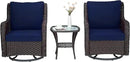 Towallmark Outdoor Swivel Wicker Glider Patio Chairs with Table Set, 3 Pieces Outdoor Bistro Set with 4”Thick Cushions and Coffee Table for Porch, Balcony, Deck (Blue) by GreenHaven Gardens