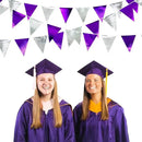 Purple and Silver Party Decorations Triangle Pennant Banner Flag Metallic Fabric Bunting Garland for Birthday Graduation Retirement Bachelorette Wedding Bridal Shower Engagement Disco Party Supplies by GreenHaven Gardens