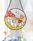 Tuitessine Mushroom Stained Glass Suncatcher Moon Toadstools Window Wall Hanging Ornament Hand-Painted Glass Panel Decor for Home Gift for Nature Plant Mushroom Lovers 6.3"*6.3" by GreenHaven Gardens