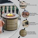 32 inch Propane Fire Pit Table,Wicker Gas Fire Pits Table with Lid & Lava Rocks, 50000 BTU Round Propane Firepit for Outside, Fire Table for Dining,Party, Patio,Yard by GreenHaven Gardens