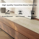 POVISON Fully-Assembled Mid Century Matte Sintered Stone TV Stand, 70.87" Wood Media Console with Adjustable LED Light, Entertainment Center with Storage for Living Room by CozyNest Decor