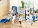 YUFU Toddler Slide Set, 11 in 1 Kids Slide for Toddlers 1-3, Toddler Playset with Climbing Bridge, Golf Set, Basketball Hoop, Indoor Outdoor Playground (Blue) by TinyTreasures Baby Boutique