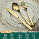 Berglander Gold Wedding Silverware Set 60pcs Service for 20, Titanium Plating Stainless Steel Flatware Set, Gold Spoons Forks Knives Set for Home, Wedding, Restaurant, Dishwasher Safe by CozyNest Decor