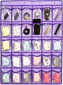 Classroom Pocket Chart for Phone Calculator Holder Over The Door Hanging Closet Jewelry Organizer with 30 Clear Pockets (Purple) by CozyNest Decor