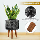 Harvest Land Plant Pots with Stand, Set of 2 Large Modern Planters Metal Tall Handmade Flower Pots with Drainage Holes Indoor Outdoor,Grey by CozyNest Decor