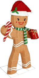 5FT Gingerbread Man with Candy Cane and Gift Box Decoration, 2.5D Pre-Lit Gingerbread Man Decor with 120 LED Lights for Christmas, Freestanding Glittered Holiday Display for Outdoor, Indoor by CozyNest Decor