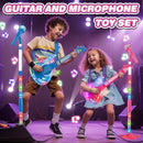 Kids Guitar and Microphone Set, Microphone with Stand and Color Light, Toy Guitar with Strap and Adjustable Volume, Toddler Musical Instrument for 5-9, Kids Karaoke Machine for Boy Girls (Pink) by TinyTreasures Baby Boutique