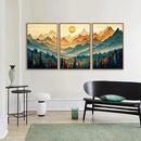 Tinonedraw Large Mountain Framed Canvas Wall Art Set of 3, Boho Nature Forest Wall Decor, Neutral Wooden Pine Trees Artwork, Sunrise Ridge Landscape Art Printing for Living Room Bedroom Office 16"x24" by CozyNest Decor