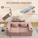 78" W Loveseat Sofa, 4 in 1 Convertible Floor Sofa Bed, Boneless Cloud Couch with Cup Holder, Fold Out Floor Couch, Loveseat Recliner Sleeper for Living Room Bedroom Lounge(Corduroy, White) by CozyNest Decor