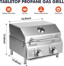 Llamaviva 2 Burners Tabletop Gas Grill, 20,000 BTUs Portable Stainless Steel Propane Grill with Legs for Tailgating, Outdoor Patio Backyard Camping, and RV Trips - food clip by GreenHaven Gardens