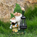 Solar Garden Gnome Statue Flocked Reading Parent & Child Gnomes with LED Light, Outdoor Waterproof Lawn Ornament Decor for Patio Lawn Yard Pathway Gift Idea for Women Mom Mothers Day by CozyNest Decor