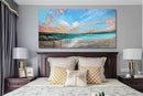 Arjun Ocean Teal Wall Art Canvas Coastal Beach Painting Blue Turquoise Landscape Sunset Picture, Panoramic Gold Foil Textured Large Artwork Framed for Living Room Bedroom Bathroom Wall Decor 40"x20" by CozyNest Decor