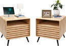 RedLemon 24" Nightstand Set of 2 with Charger Station, Mid Century Modern Fluted End Table with 2 Drawers, Wooden Side Table with Open Cubby Storage for Living Room, Bedroom, Office(Natural Oak) by CozyNest Decor