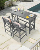 3 Pieces HDPE Outdoor Patio Bar Set, Rectangular Bar Height Table and Chairs Set, Patio Bar Stools Set, HDPE Outdoor Bar Table and Chairs Set for Balcony, Poolside, Porch, Smoke Gray by GreenHaven Gardens