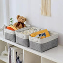 TheWarmHome Storage Bins for Shelves - 13.8L×9.8W×6.7H inch 3 Pack Medium Collapsible Storage Baskets for Organizing | Fabric Storage Cubes for Linen Closet Toy Home (White&Grey) by CozyNest Decor