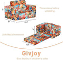 Toddler Chair Kids Couch, 2-in-1 Toddler Soft Sherpa Couch Fold Out Armchair with Removable Cover, Convertible Reading Chair Toddler Sofa for Kids, Orange Dinosaur by CozyNest Decor
