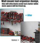 CCCEI Red Power Tool Organizer Wall Mount, Large Tools and Battery Storage Rack Charging Station Individual Switches. Drills Holder, Garage Utility Shelves with 6FT Power Strip. Gift for Men. by GreenHaven Gardens