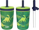 Zak Designs Dino Camo Kelso Tumbler 3pc Set, Leak-Proof Screw-On Lid with Straw, Bundle for Kids Includes Plastic and Stainless Steel Cups with Additional Sipper, 15 fluid ounces by TinyTreasures Baby Boutique