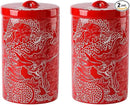 Porlien Chinese Dragon Porcelain 15-ounce Canisters Set of 2, Food Storage Containers with Lid for Coffee Beans, Tea, Condiments & Nuts by CozyNest Decor