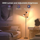 RGB Floor Lamp, 36W LED Dimmable Standing Lamp with 3 Swivel Lights, Color Changing Tall Lamp with Remote, Stepless Dimmable Modern Floor Lamps for Living Room, Bedroom, Gaming Room,Office by CozyNest Decor