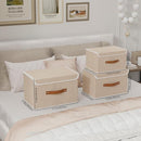 Yawinhe Collapsible Storage Boxes, Linen Fabric Baskets, Bin with lid and Leather Handle, Washable, for Home, Closet, Beige, 17.7''Lx11.8''Wx11.8''H, 1-Pack, USNK024BEX-1 by TinyTreasures Baby Boutique