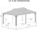 Kozyard Alexander 12' X 20' Permanent Aluminum Hardtop Gazebo with Galvanized Steel Double Roof Canopy, Curtain and Netting or Patio, Backyard, Deck, Lawn (Brown) by GreenHaven Gardens
