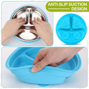 Nuogo 2 Pcs Stainless Steel Baby Suction Plates with Removable Silicone Shell 2-in-1 Metal Toddler Bowl Divided for Picky Eaters Kids Feeding Led Weaning Supplies, Dishwasher Safe (Green, Blue) by TinyTreasures Baby Boutique