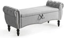 Furniliving 51.75" Storage Ottoman Bench for Living Room, Modern Bedroom Bench with Rolled Arm Upholstered End of Bed Bench Shoe Storage Bench Indoor Bench with Wood Legs Entryway Bench,Grey, Linen by CozyNest Decor