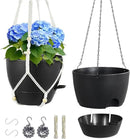 10 inch Self Watering Hanging Planters, 2 Pack Hanging Baskets for Indoor Outdoor Plants, Hanging Flower Pots with Drainage Holes & 2 Kinds of Plant Hangers for Garden Home Decor, Black by CozyNest Decor
