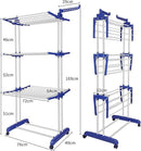 Bigzzia Clothes Drying Rack, Folding Stainless Steel Drying Rack Clothing Indoor Outdoor, Space-Saving, 4 Tier Laundry Drying Rack with Two Side Wings Grey Blue by TinyTreasures Baby Boutique