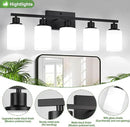 5-Light Black Bathroom Vanity Light Fixture with Milky White Frosted Glass Shades, Bathroom Light Fixture for Mirror, Matte Finish, Reversible Up/Down Lighting for Bedroom, Living Room, Hallway by CozyNest Decor