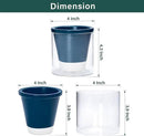 D'vine Dev 4 Inch Design Self Watering Planter for Indoor Plants, Blue Terracotta Pot with Cylinder Glass Cup, Set of 2, 37-Y-A-4 by GreenHaven Gardens