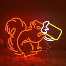 Squirrel Beer Neon Sign for Wall Decor Bar Neon Light Orange Squirrel Drinking Wine Led Light Animal LED Sign Dimmable LED Neon Light for Bar Bedroom Kidsroom Business Game Room by CozyNest Decor