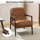 Faux Leather Accent Chair Set of 2, Mid Century Chair for Living Room, Upholstered Comfy Lounge Armchair with Solid Wood Frame, Modern Chair for Bedroom,105°Ergonomic Comfort, Brown by CozyNest Decor