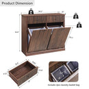 Modern Double Tilt-Out Trash Cabinet, 20 Gallon Fluted Laundry Hamper Cabinet with 2 Drawers, Wooden Hidden Garbage Can Cabinet w/Storage Basket,Free Standing for Kitchen & Living Room, Brown by CozyNest Decor
