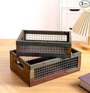 TIMRIS Set of 2 Rustic Wooden Countertop Baskets, Farmhouse Distressed Nesting Boxes, Small Decorative Wooden Storage Crates, Reclaimed Wood Organizer Baskets with Wire Mesh (Random) by CozyNest Decor