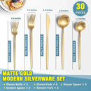 Matte Gold Silverware Set for 6,Modern Stainless Steel Brushed Cutlery Set,30-Pieces Heavy Duty Flatware Set,Knives Spoons and Forks Set Utensils Set,Satin Finish,Dishwasher Safe by CozyNest Decor