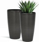 22.8" Resin Planters for Outdoor Plants, Set of 2 Modern Large Flower Pots with Handmade Brushed Metal Finish, Weather Resistant for Indoor/Outdoor Year-Round Use by CozyNest Decor