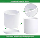 D'vine Dev 2 Pack 14 Inch Modern Plastic Plant Pots, Small Garden Planters for Plant with Drainage Holes and Saucers, White Color, 74-Z-Q-1 by GreenHaven Gardens