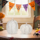2Pcs Halloween Pumpkin Artificial Resin Pumpkins Decor for Mantel Harvest Autumn Tabletop Decoration Gold Fall Pumpkin Decorations Thanksgiving Table Centerpieces (Set A, ONE Size) by CozyNest Decor