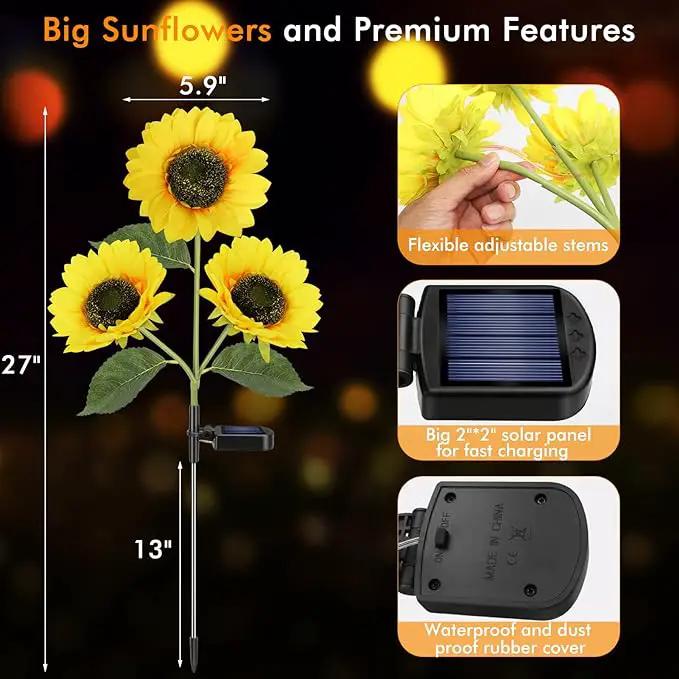 Solar Sunflower Lights, 800mA Solar Garden Light with Real Looking Flowers Outdoor Waterproof Solar Stake Lights for Back Yard, Flower Bed, Pathway, Patio, Porch, Fall Decoration (4 Pack), photo 6 of 8