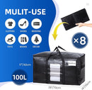 TAILI Extra Large Moving Bags, 8 Pack Black Heavy Duty Totes For Storage with Visible Window, Wrap Around Handles, Storage Bags for Space Saving, Alternative to Moving Boxes by TinyTreasures Baby Boutique
